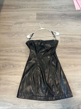 Princess Polly Black Strapless Faux Leather Mini Dress